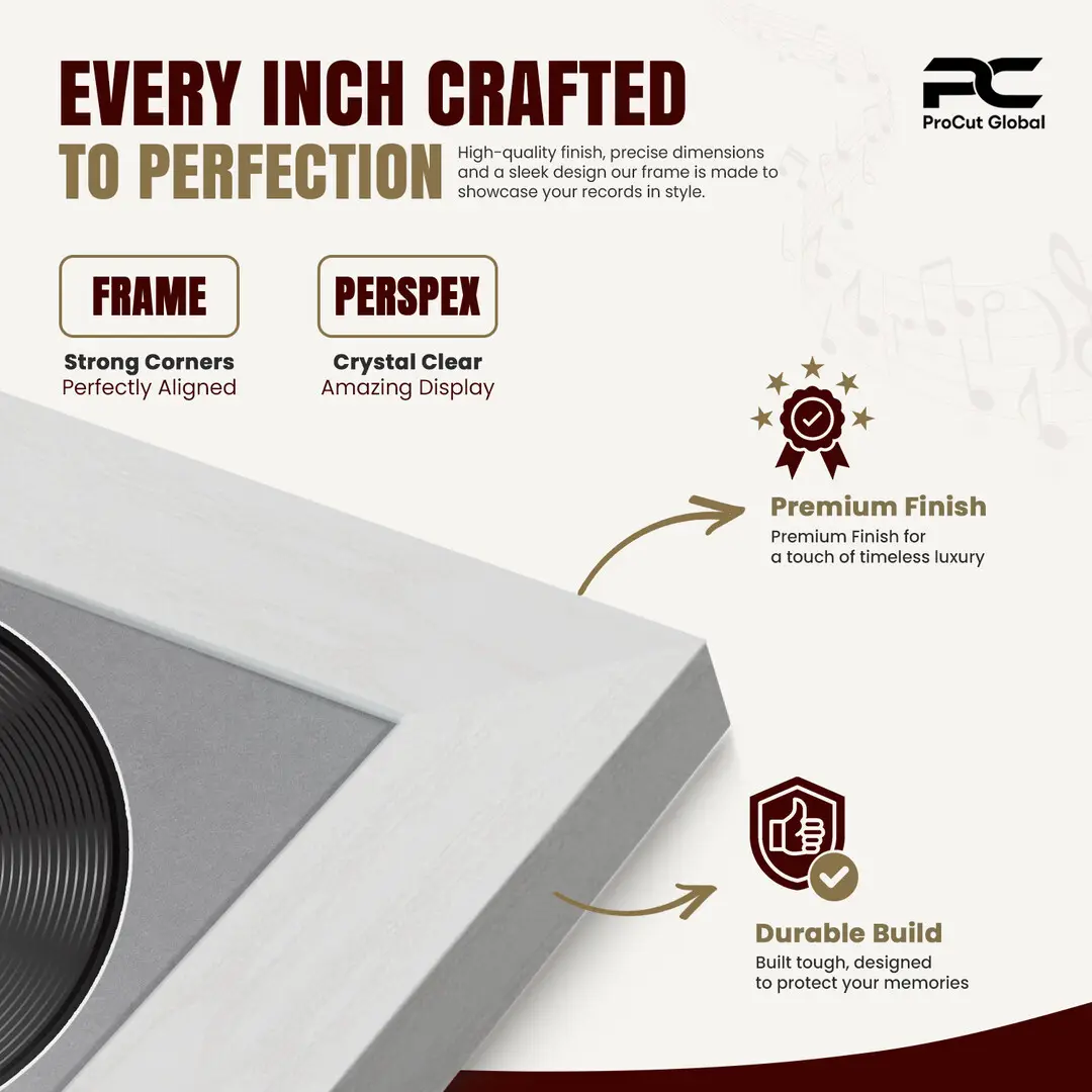 16x16" Modern Ash White Vinyl Record Frame With Mid Grey Mount For 12" LP Discs | Elegant Frame For Music Lovers thumbnail 7