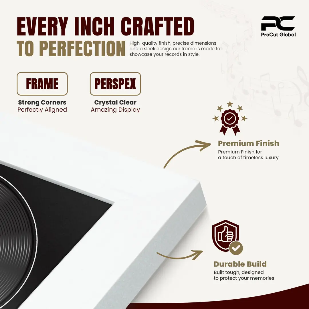 16x16" Modern White Vinyl Record Frame With Black Mount For 12" LP Discs | Elegant Frame For Music Lovers thumbnail 7