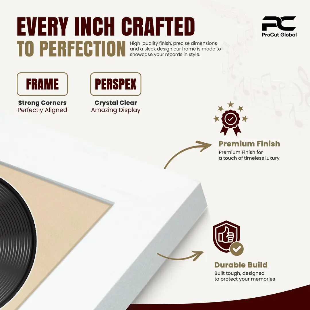 16x16" Modern White Vinyl Record Frame With Black Mount For 12" LP Discs | Premium Wall Frame For Music Enthusiasts thumbnail 7