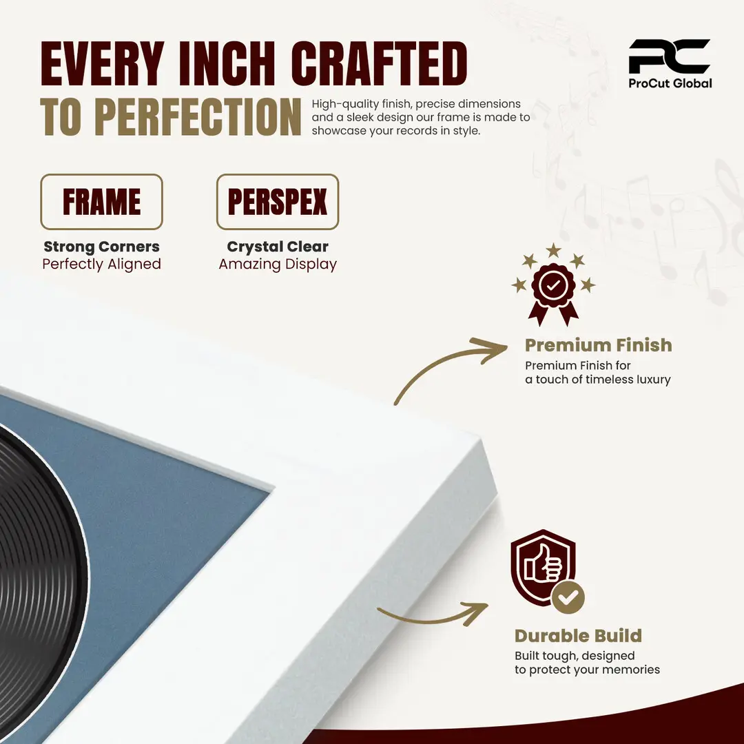 16x16" Modern White Vinyl Record Frame With Pompador Mount For 12" LP Discs | Elegant Frame For Music Lovers thumbnail 7