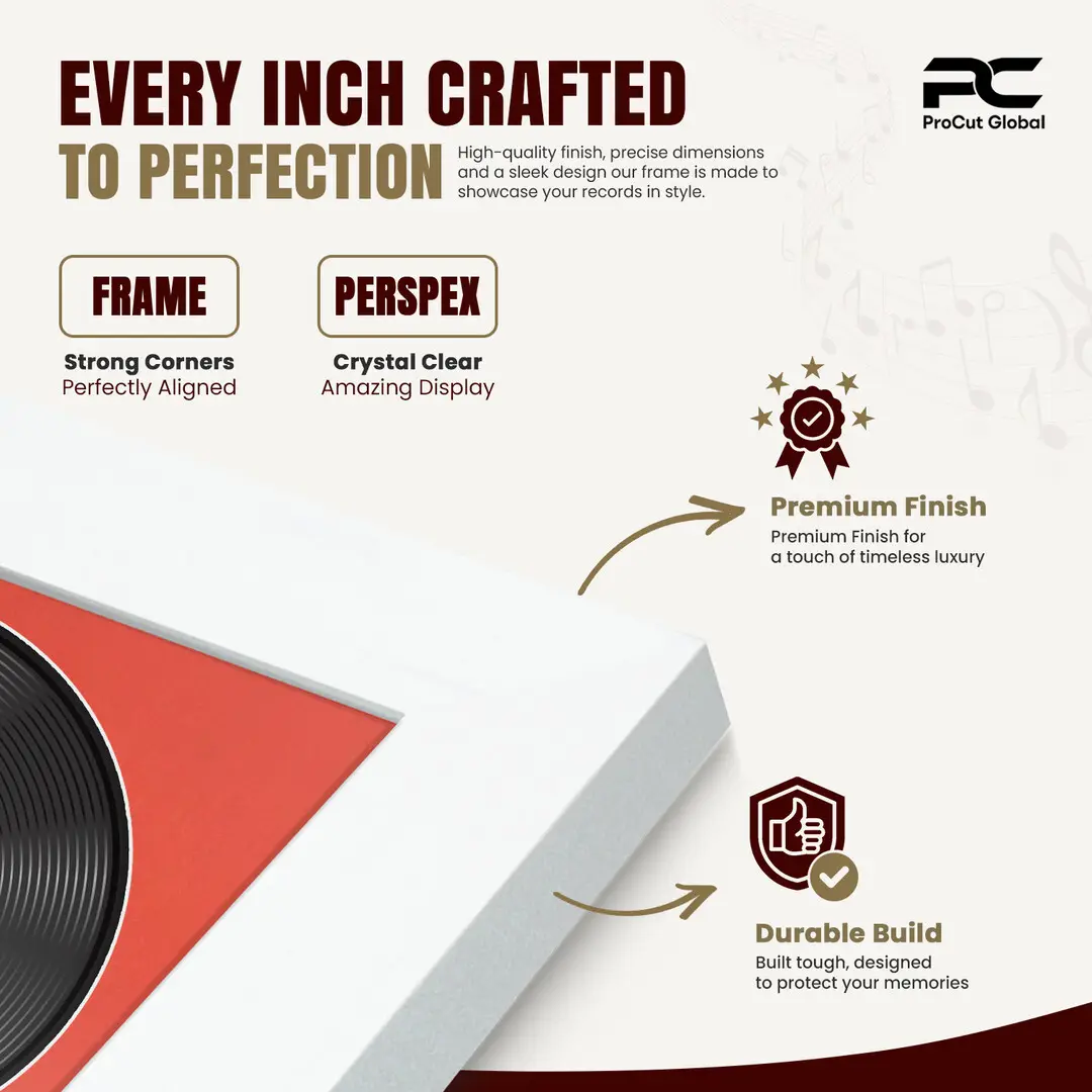 16x16" Modern White Vinyl Record Frame With Poppy Red Mount For 12" LP Discs | Contemporary Wall Display thumbnail 7