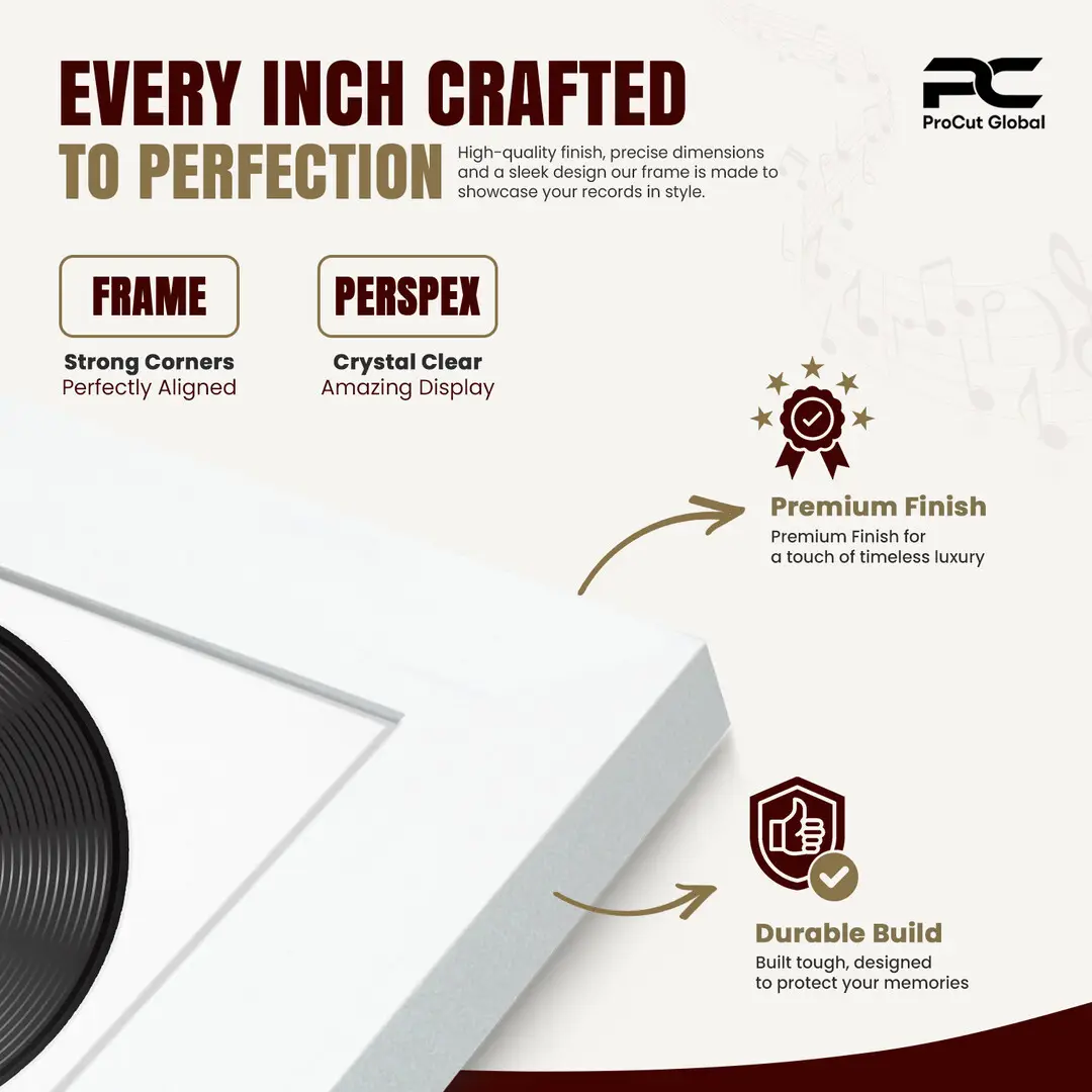 16x16" Modern White Vinyl Record Frame With Black Mount For 12" LP Discs | Contemporary Wall Display thumbnail 7