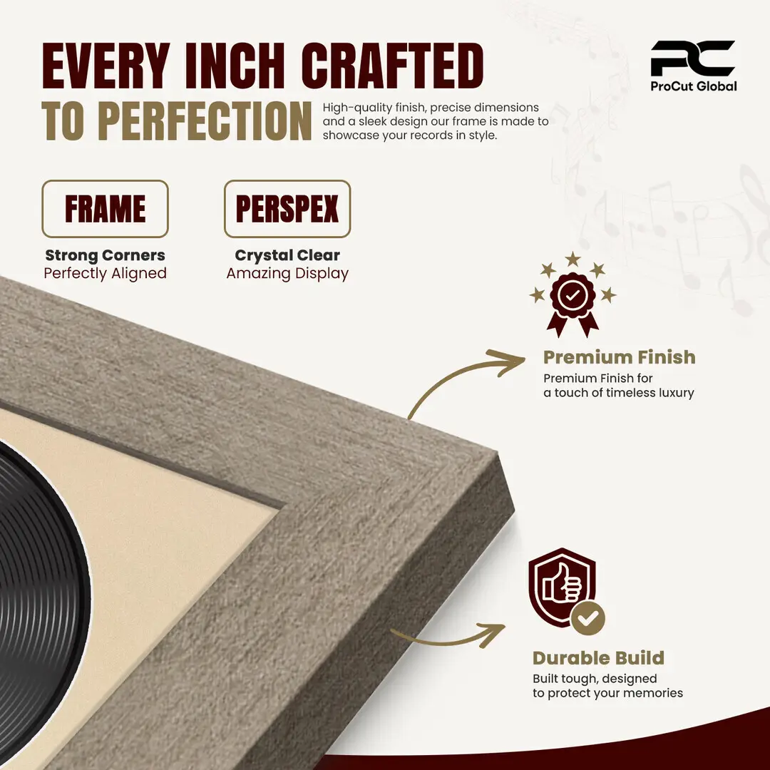 25x17" Modern Aluminium Vinyl Record Frame For 12 Inch LP Cover & Disc (Overlapped) With Ivory Mount | Elegant Music Display thumbnail 7