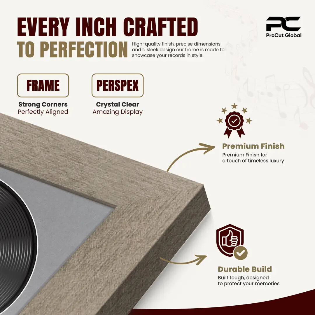 25x17" Modern Aluminium Vinyl Record Frame For 12 Inch LP Cover & Disc With Mid Grey Mount | Overlapped Vinyl Display thumbnail 7