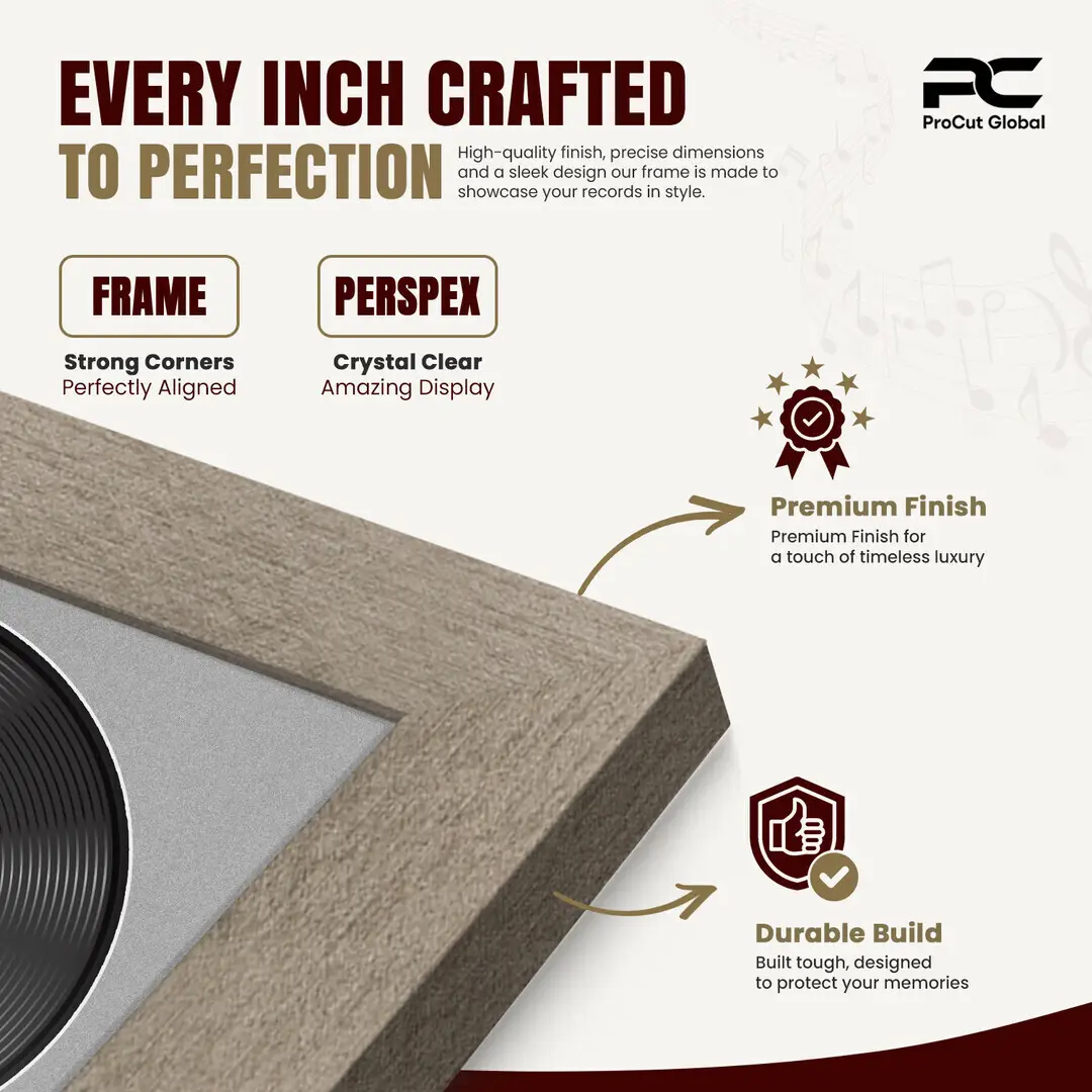 25x17" Modern Aluminium Vinyl Record Frame For 12 Inch LP Cover & Disc (Overlapped) With Silver Mount | Elegant Music Display thumbnail 7