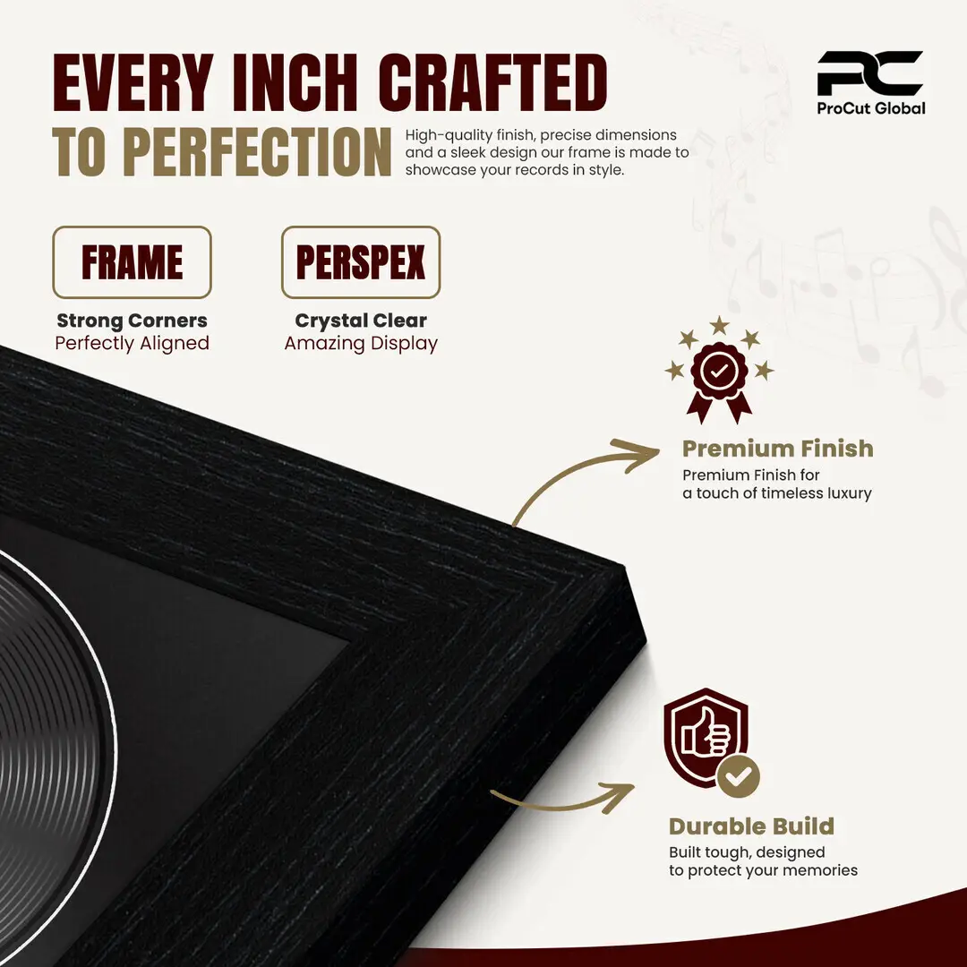 25x17" Modern Black Vinyl Record Frame For LP Cover & Disc With Black Mount | Overlapped Display thumbnail 7