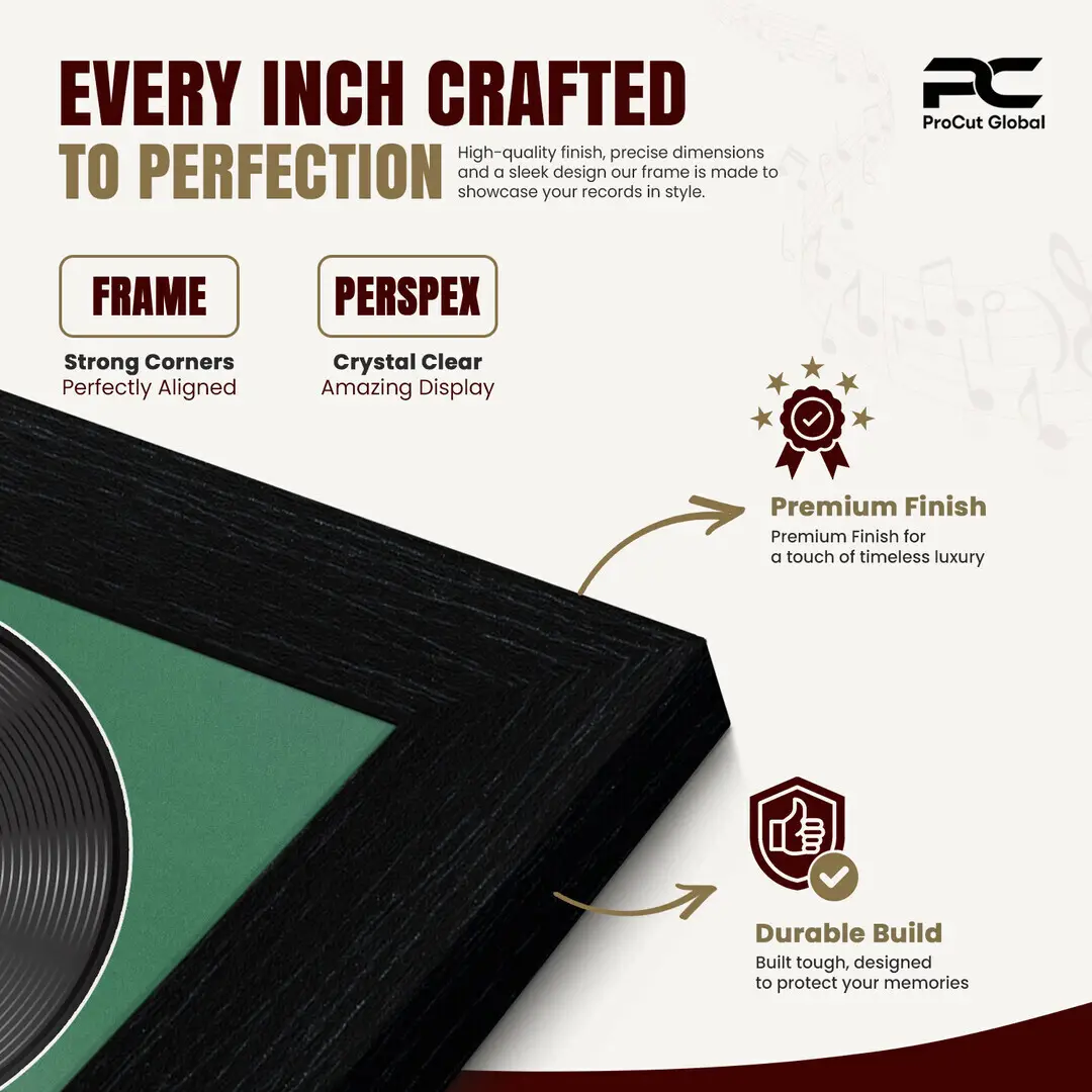 25x17" Modern Black Vinyl Record Frame For LP Cover & Disc With Emerald (Green) Mount | Overlapped Display thumbnail 7