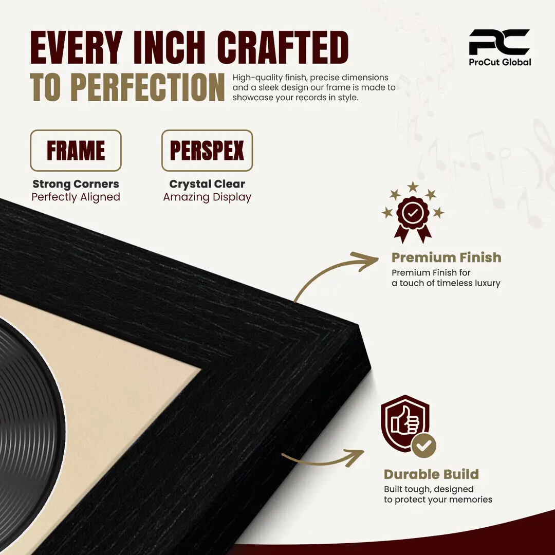 25x17" Modern Black Vinyl Record Frame For 12 Inch LP Cover & Disc With Ivory Mount | Overlapped Vinyl Display thumbnail 7
