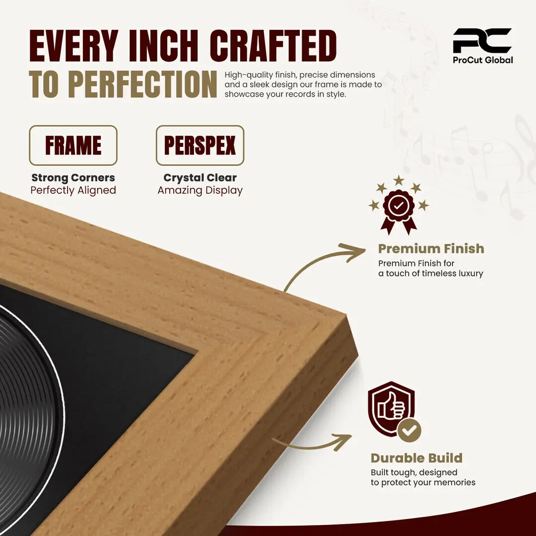 25x17" Modern Country Pine Vinyl Record Frame For 12 Inch LP Cover & Disc With Black Mount | Overlapped Vinyl Display thumbnail 7