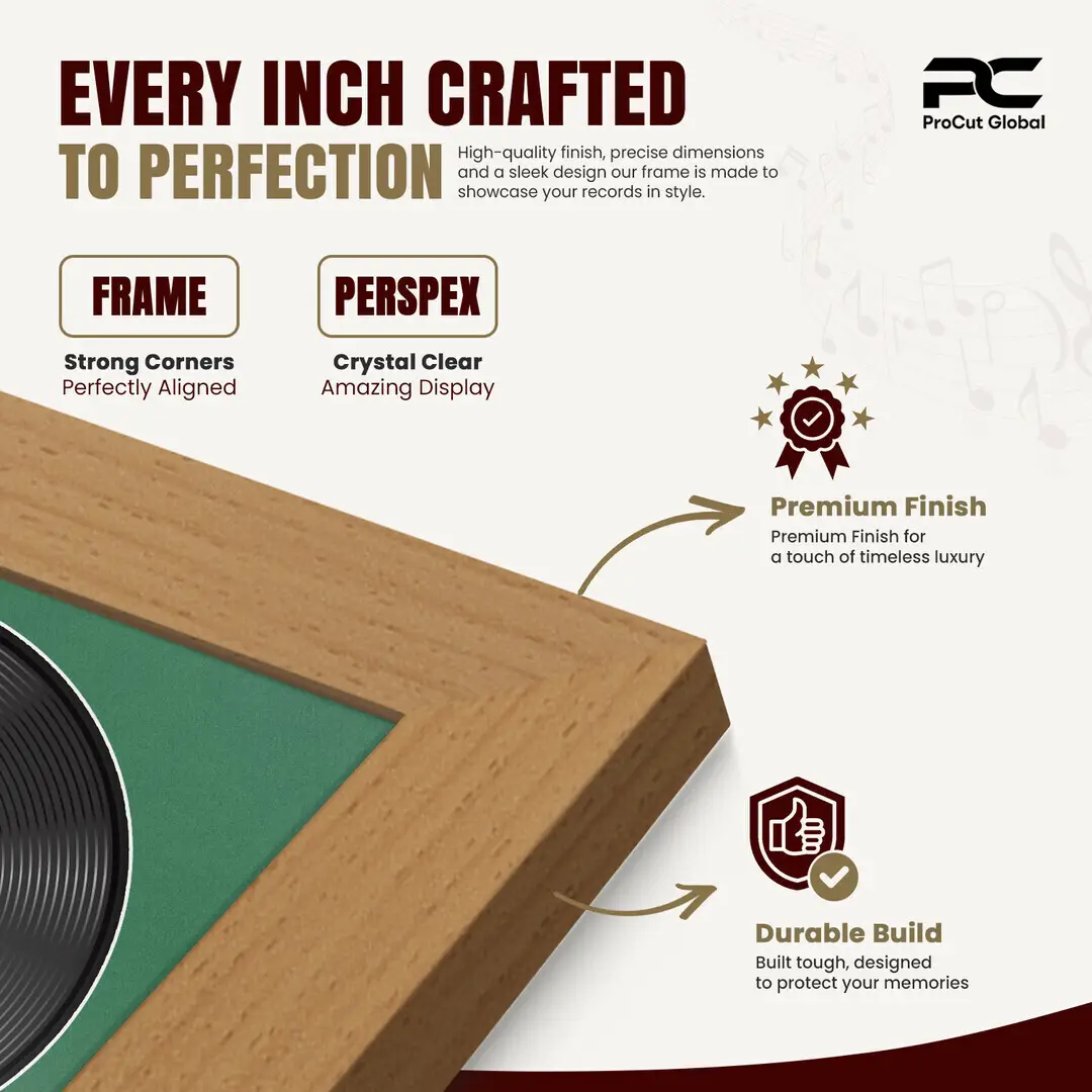 25x17" Modern Country Pine Vinyl Record Frame For 12 Inch LP Cover & Disc (Overlapped) With Emerald (Green) Mount | Elegant Music Display thumbnail 7