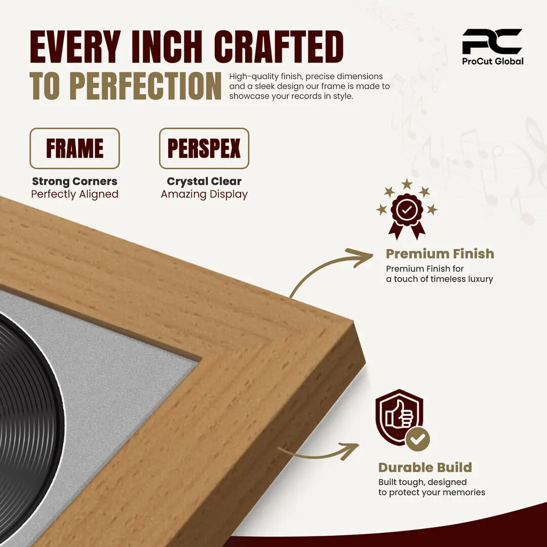 25x17" Modern Country Pine Vinyl Record Frame For 12 Inch LP Cover & Disc With Silver Mount | Overlapped Vinyl Display thumbnail 7