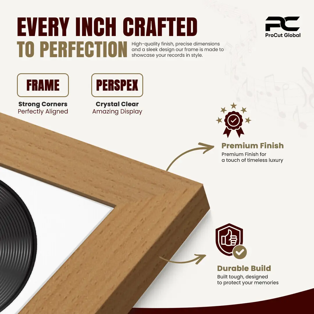 25x17" Modern Country Pine Vinyl Record Frame For LP Cover & Disc With Ice White Mount | Overlapped Display thumbnail 7