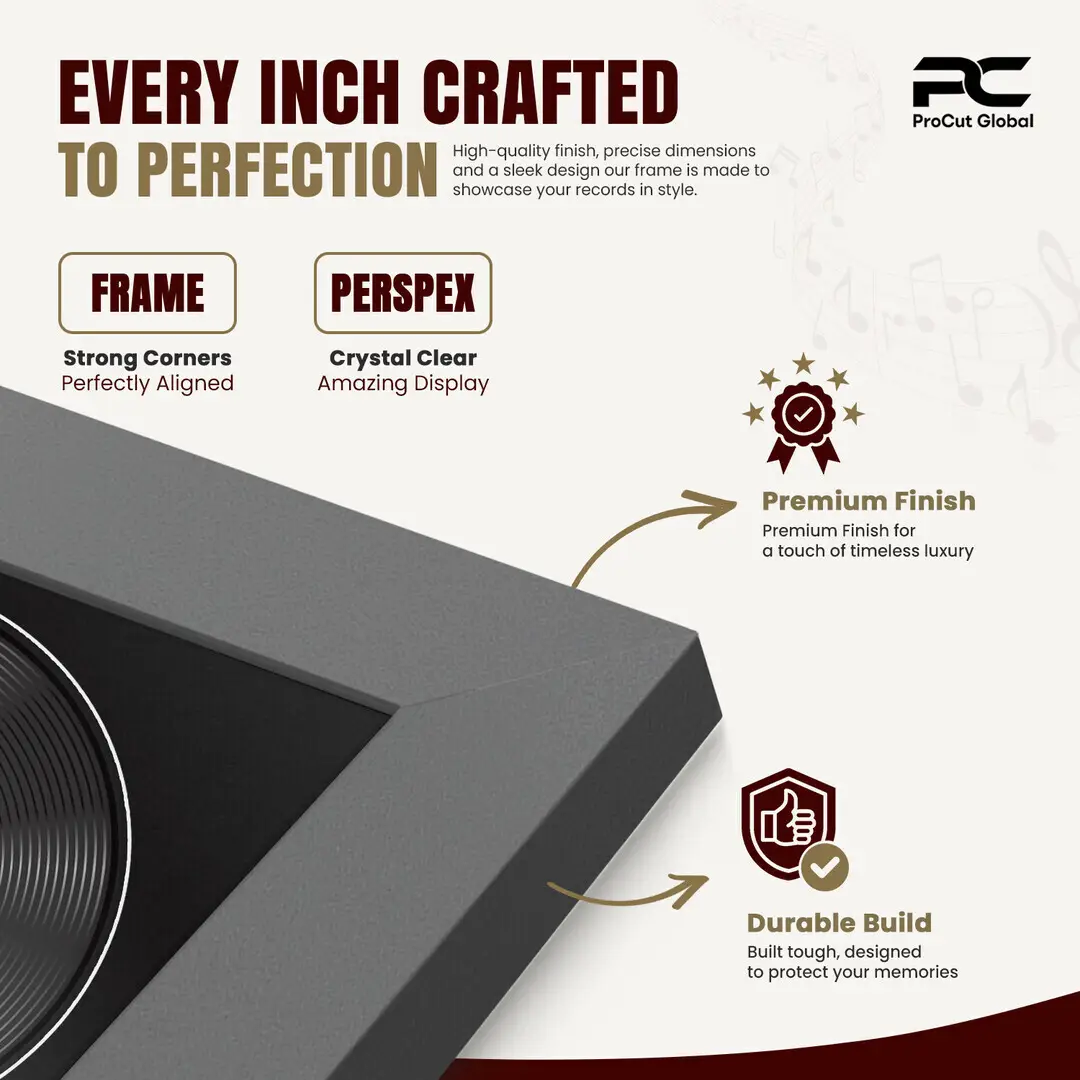 25x17" Modern Dark Grey Vinyl Record Frame For 12 Inch LP Cover & Disc With Black Mount | Overlapped Vinyl Display thumbnail 7