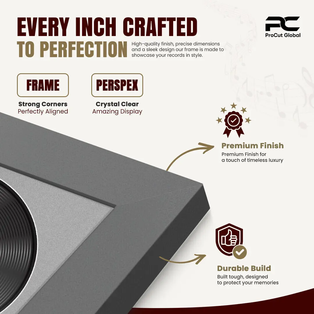 25x17" Modern Dark Grey Vinyl Record Frame For 12 Inch LP Cover & Disc With Silver Mount | Overlapped Vinyl Display thumbnail 7
