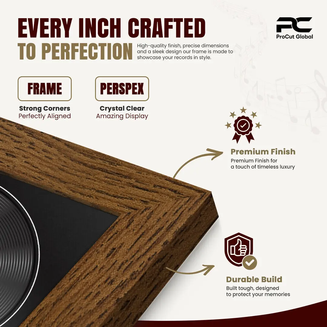 25x17" Modern Dark Oak Vinyl Record Frame For 12 Inch LP Cover & Disc (Overlapped) With Black Mount | Elegant Music Display thumbnail 7