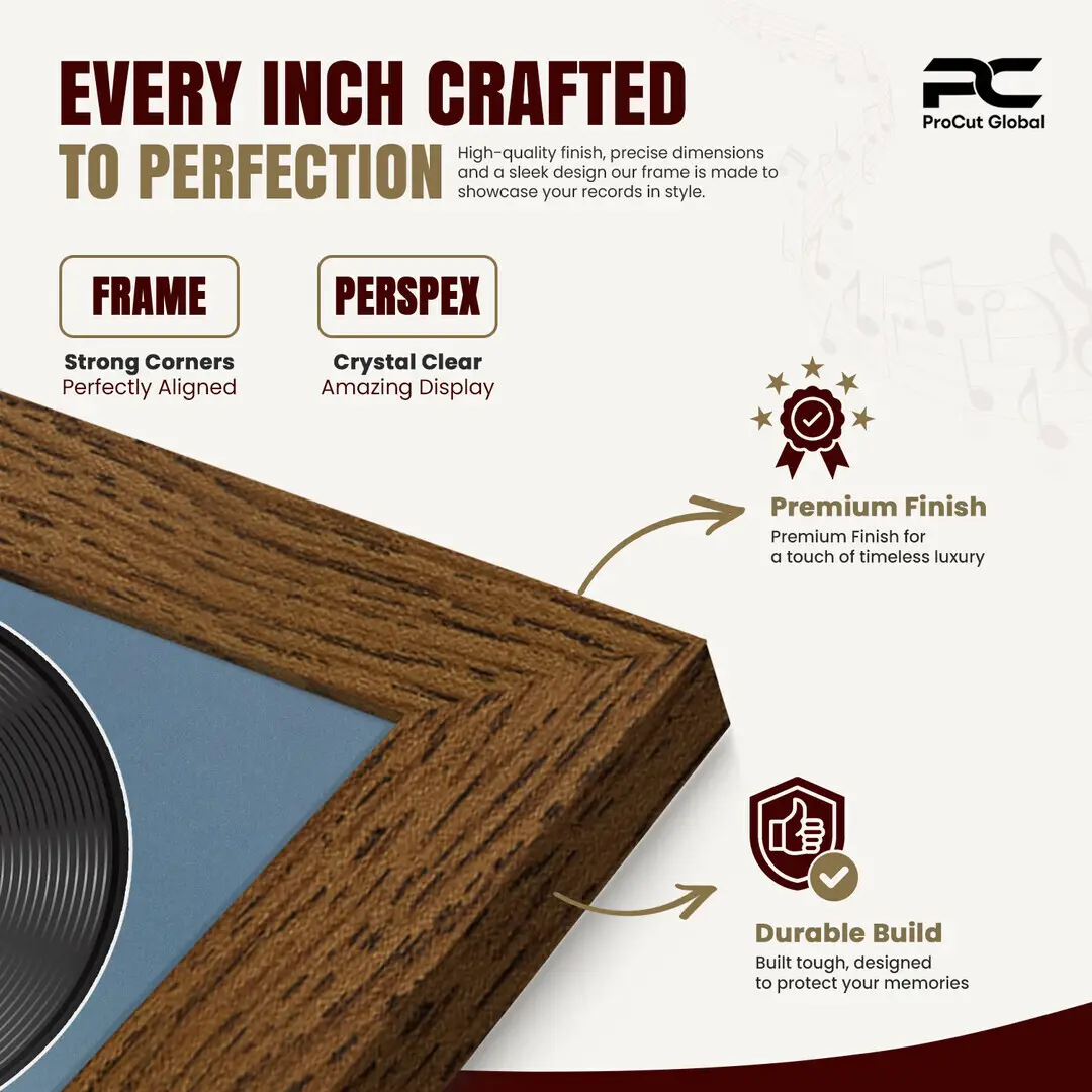25x17" Modern Dark Oak Vinyl Record Frame For 12 Inch LP Cover & Disc With Pompador Mount | Overlapped Vinyl Display thumbnail 7