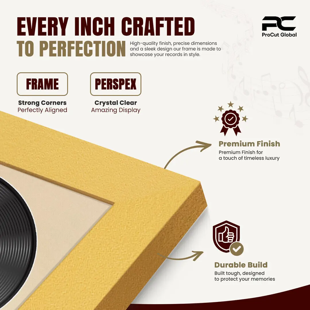 25x17" Modern Gold Vinyl Record Frame For LP Cover & Disc With Ivory Mount | Overlapped Display thumbnail 7