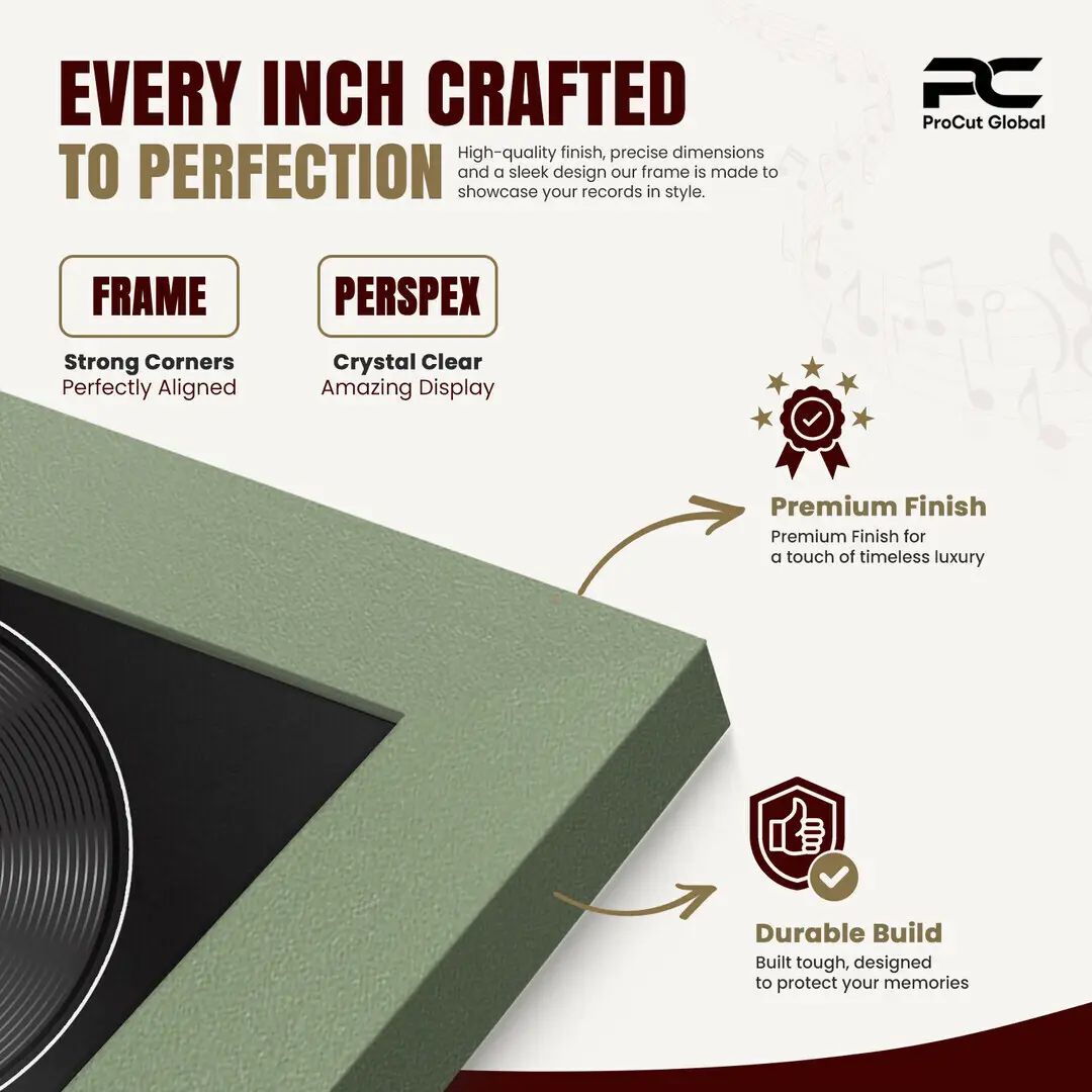 25x17" Modern Green Vinyl Record Frame For 12 Inch LP Cover & Disc With Black Mount | Overlapped Vinyl Display thumbnail 7