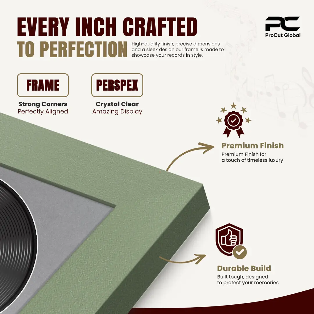25x17" Modern Green Vinyl Record Frame For LP Cover & Disc With Mid Grey Mount | Overlapped Display thumbnail 7