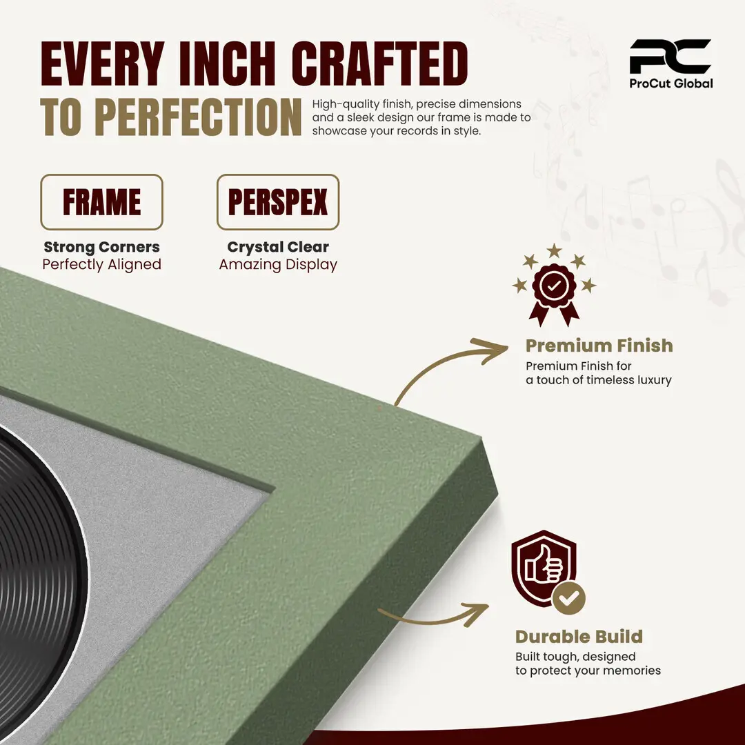 25x17" Modern Green Vinyl Record Frame For 12 Inch LP Cover & Disc With Silver Mount | Overlapped Vinyl Display thumbnail 7