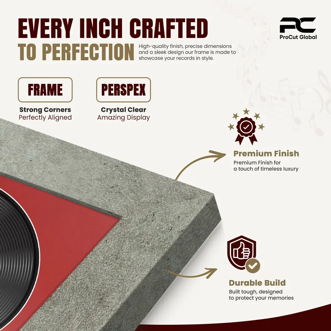 25x17" Modern Grey Marble Vinyl Record Frame For 12 Inch LP Cover & Disc With Crimson Mount | Overlapped Vinyl Display thumbnail 7