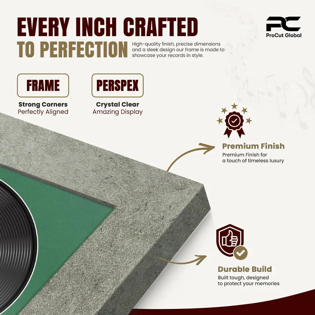 25x17" Modern Grey Marble Vinyl Record Frame For LP Cover & Disc With Emerald (Green) Mount | Overlapped Display thumbnail 7