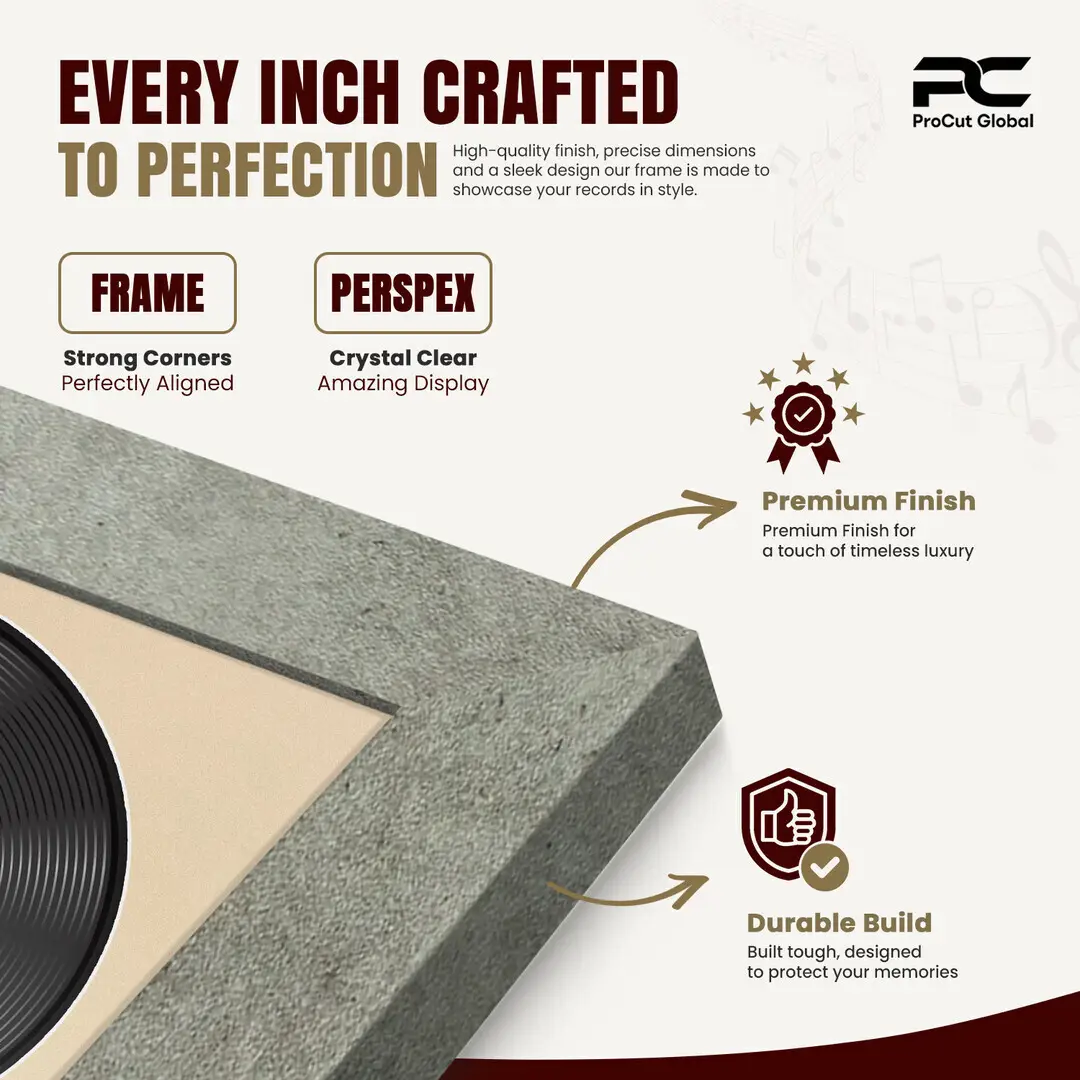 25x17" Modern Grey Marble Vinyl Record Frame For 12 Inch LP Cover & Disc (Overlapped) With Ivory Mount | Elegant Music Display thumbnail 7