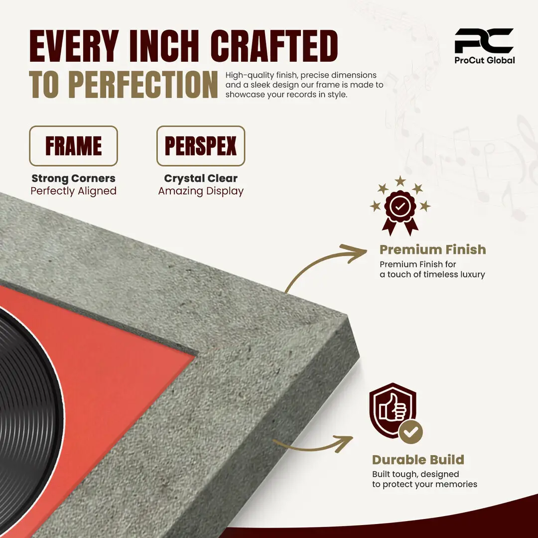 25x17" Modern Grey Marble Vinyl Record Frame For 12 Inch LP Cover & Disc (Overlapped) With Poppy Red Mount | Elegant Music Display thumbnail 7