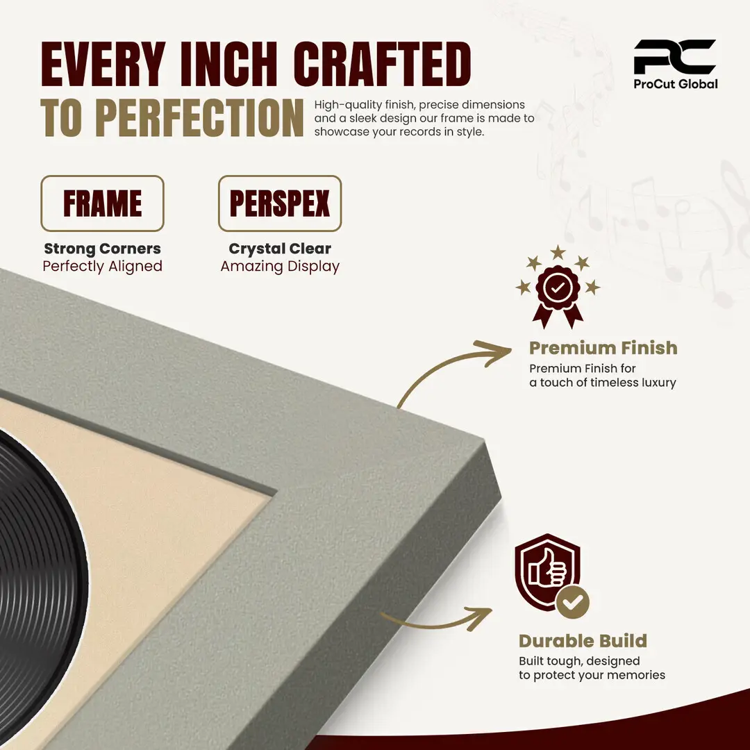 25x17" Modern Light Grey Vinyl Record Frame For LP Cover & Disc With Ivory Mount | Overlapped Display thumbnail 7