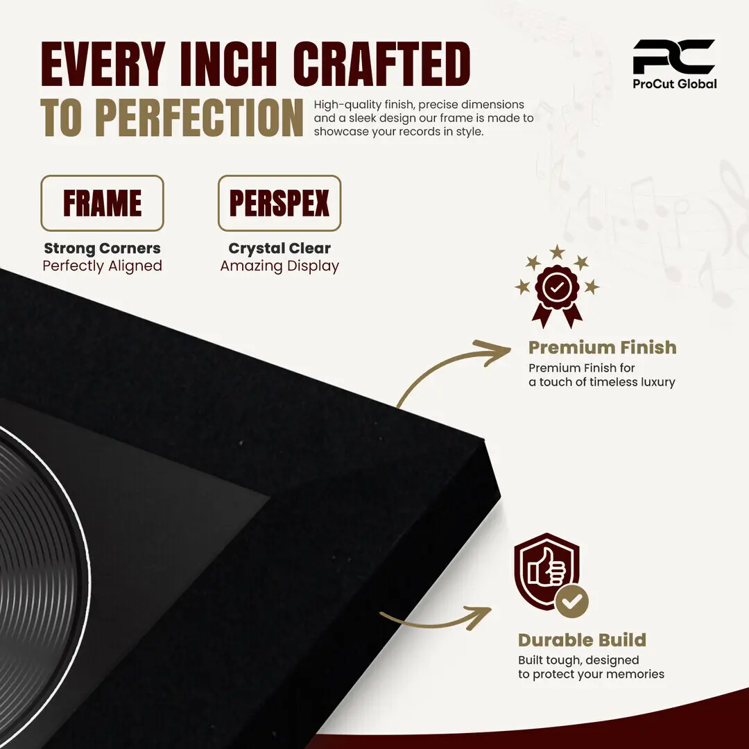 25x17" Modern Matte Black Vinyl Record Frame For 12 Inch LP Cover & Disc (Overlapped) With Black Mount | Elegant Music Display thumbnail 7