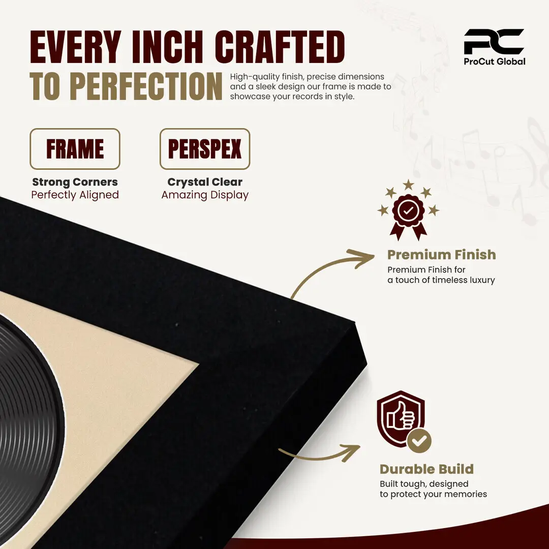 25x17" Modern Matte Black Vinyl Record Frame For 12 Inch LP Cover & Disc With Ivory Mount | Overlapped Vinyl Display thumbnail 7