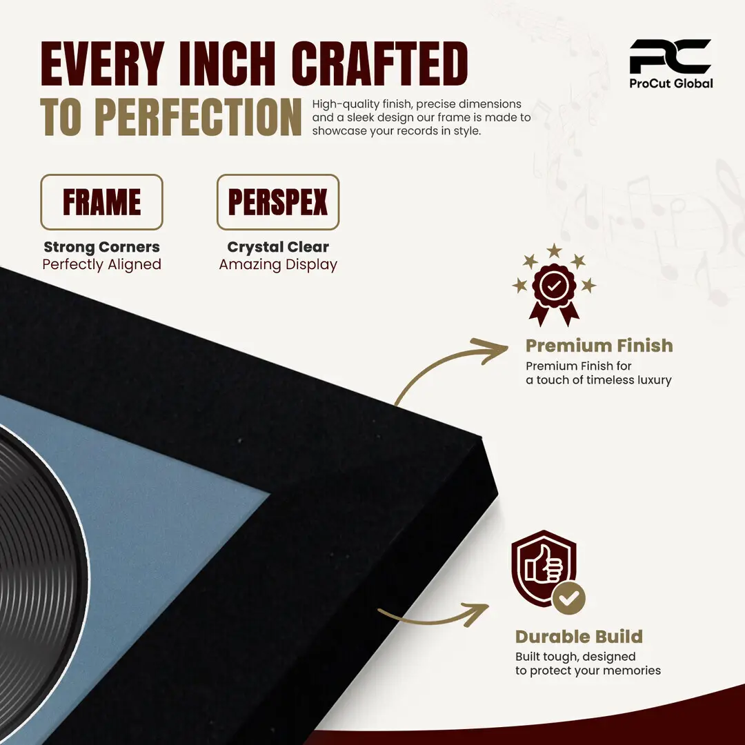 25x17" Modern Matte Black Vinyl Record Frame For 12 Inch LP Cover & Disc With Pompador Mount | Overlapped Vinyl Display thumbnail 7