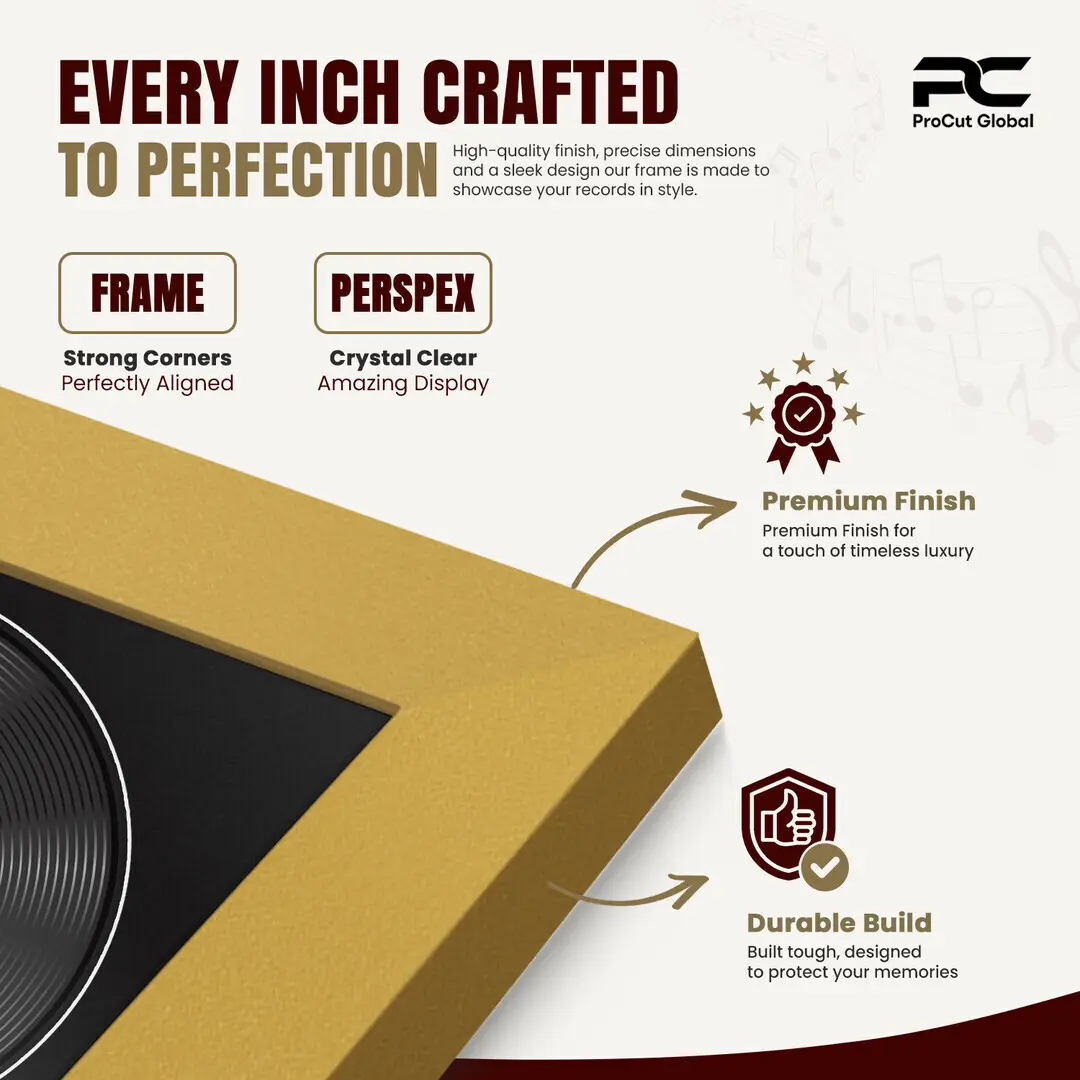 25x17" Modern Mustard Yellow Vinyl Record Frame For 12 Inch LP Cover & Disc (Overlapped) With Black Mount | Elegant Music Display thumbnail 7