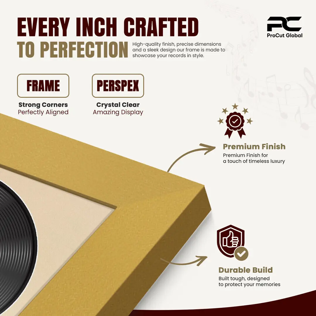 25x17" Modern Mustard Yellow Vinyl Record Frame For 12 Inch LP Cover & Disc (Overlapped) With Ivory Mount | Elegant Music Display thumbnail 7