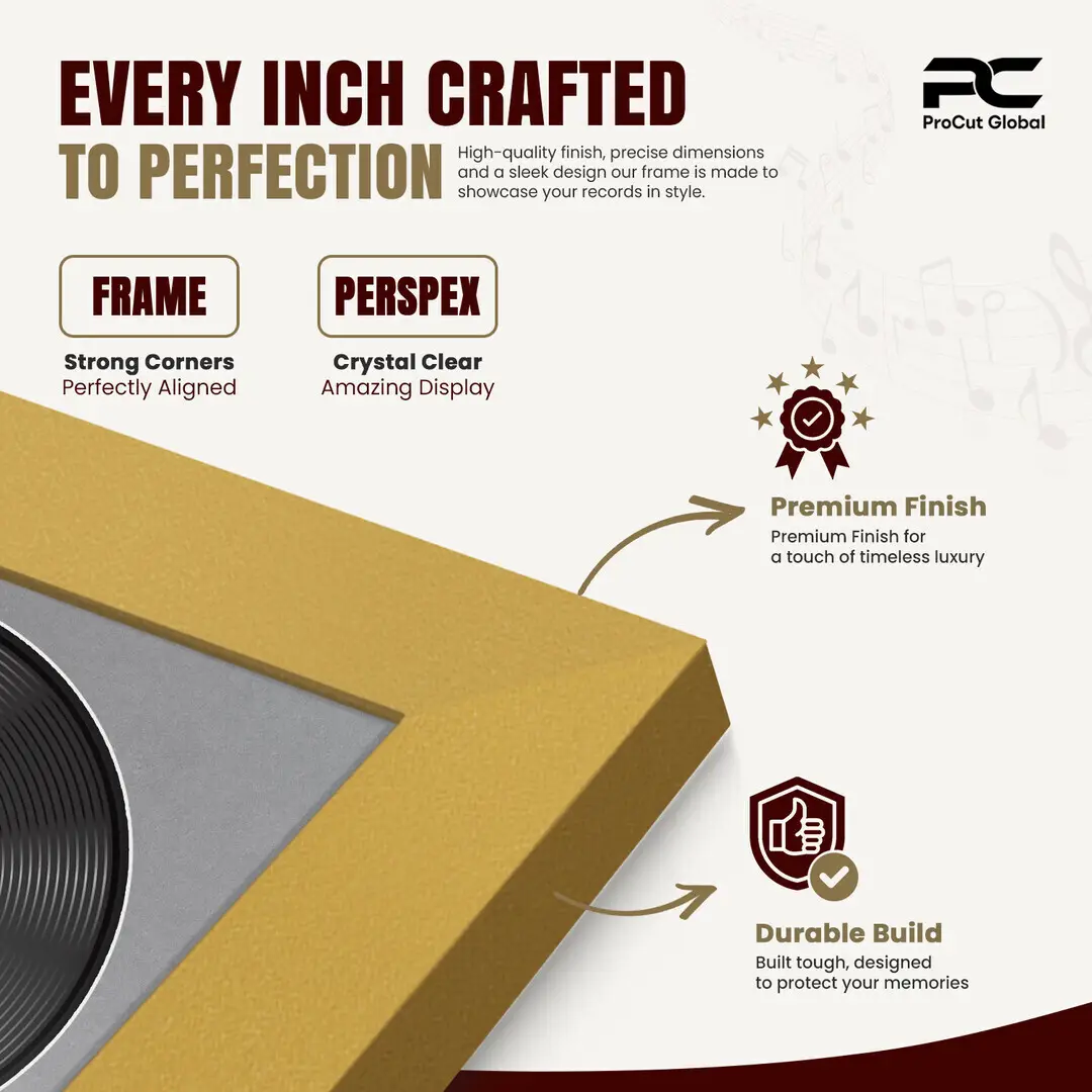 25x17" Modern Mustard Yellow Vinyl Record Frame For LP Cover & Disc With Mid Grey Mount | Overlapped Display thumbnail 7