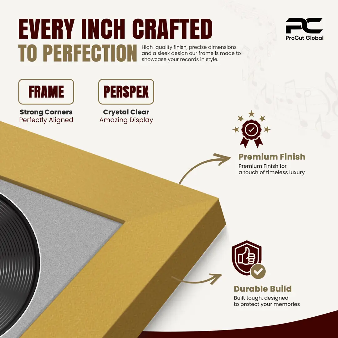 25x17" Modern Mustard Yellow Vinyl Record Frame For 12 Inch LP Cover & Disc With Silver Mount | Overlapped Vinyl Display thumbnail 7