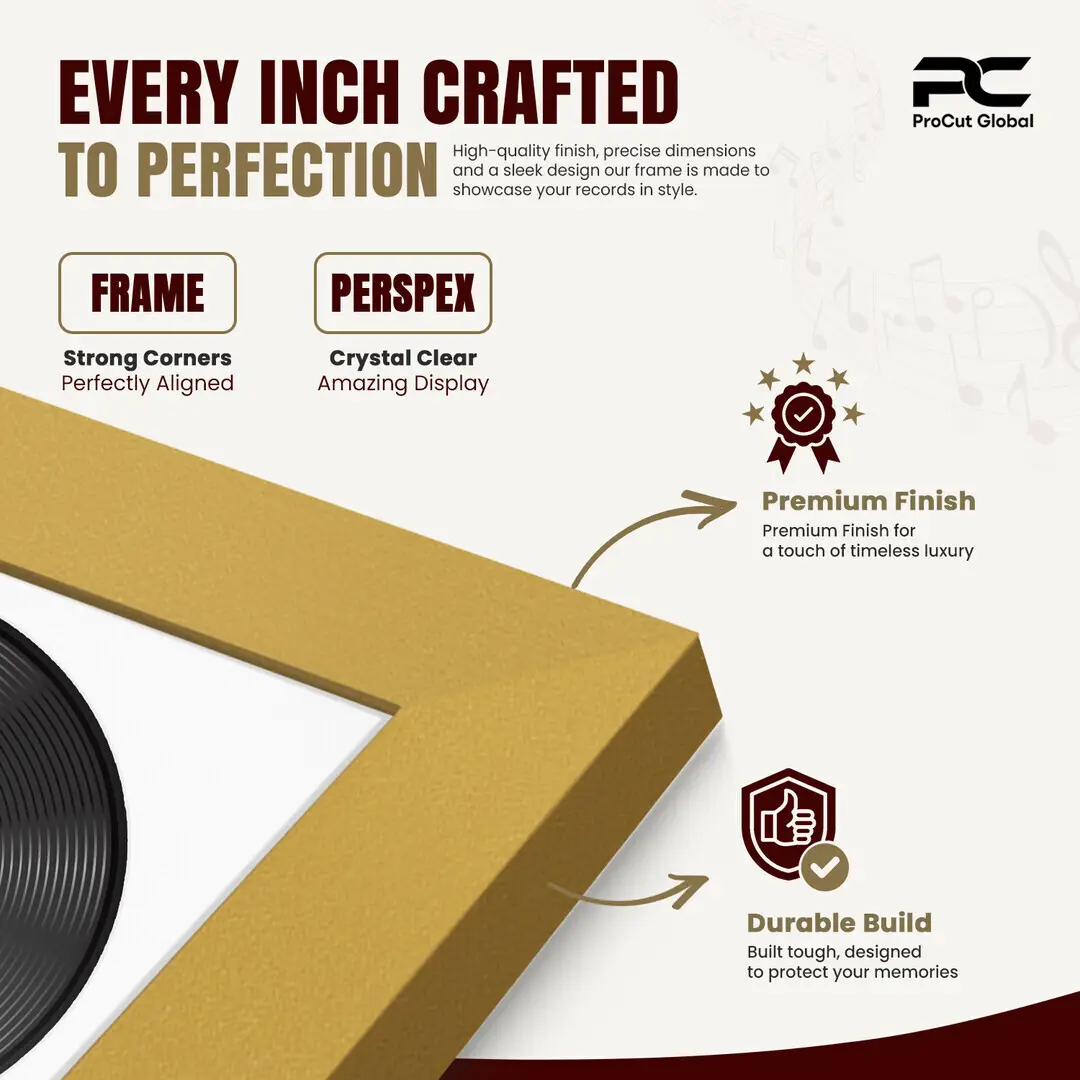 25x17" Modern Mustard Yellow Vinyl Record Frame For LP Cover & Disc With Ice White Mount | Overlapped Display thumbnail 7