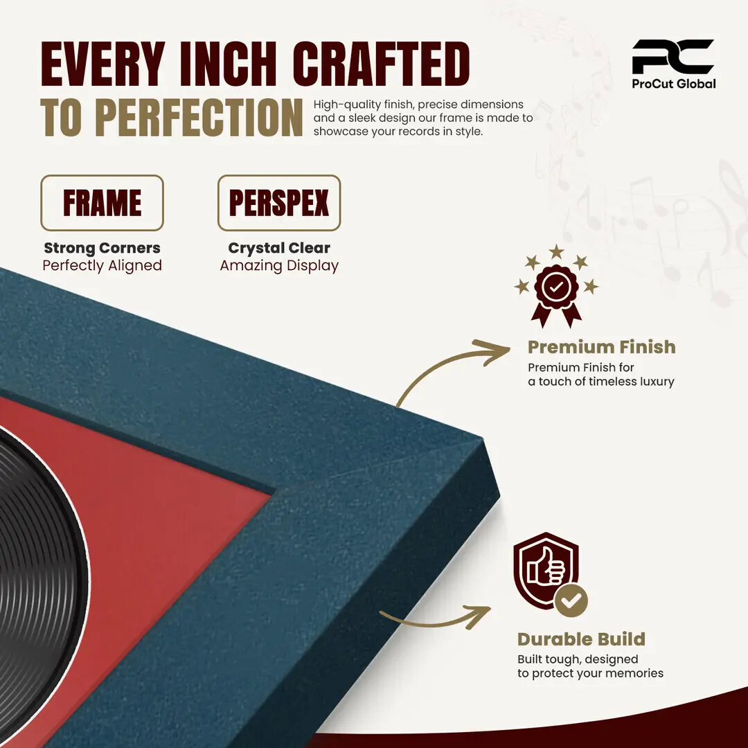 25x17" Modern Navy Blue Vinyl Record Frame For 12 Inch LP Cover & Disc (Overlapped) With Crimson Mount | Elegant Music Display thumbnail 7