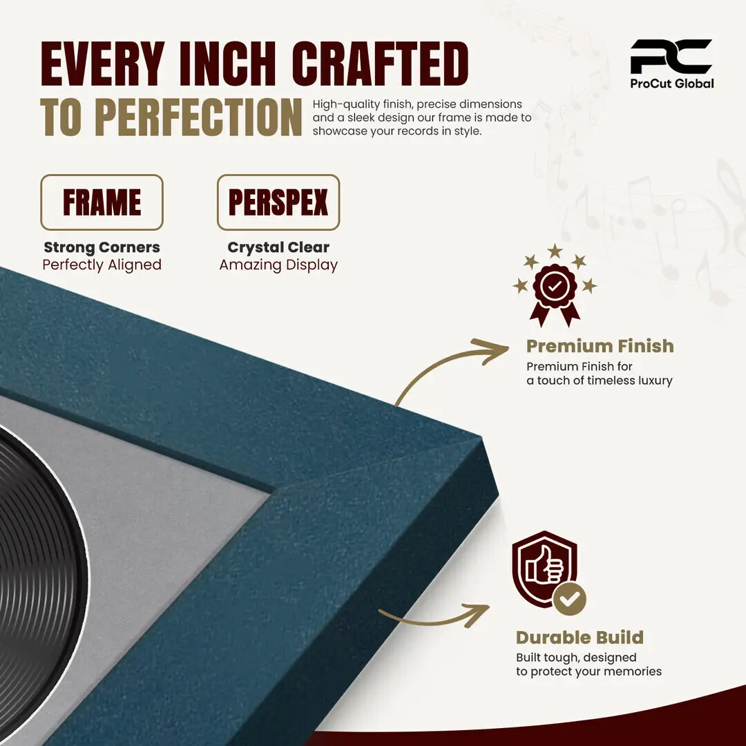 25x17" Modern Navy Blue Vinyl Record Frame For LP Cover & Disc With Mid Grey Mount | Overlapped Display thumbnail 7