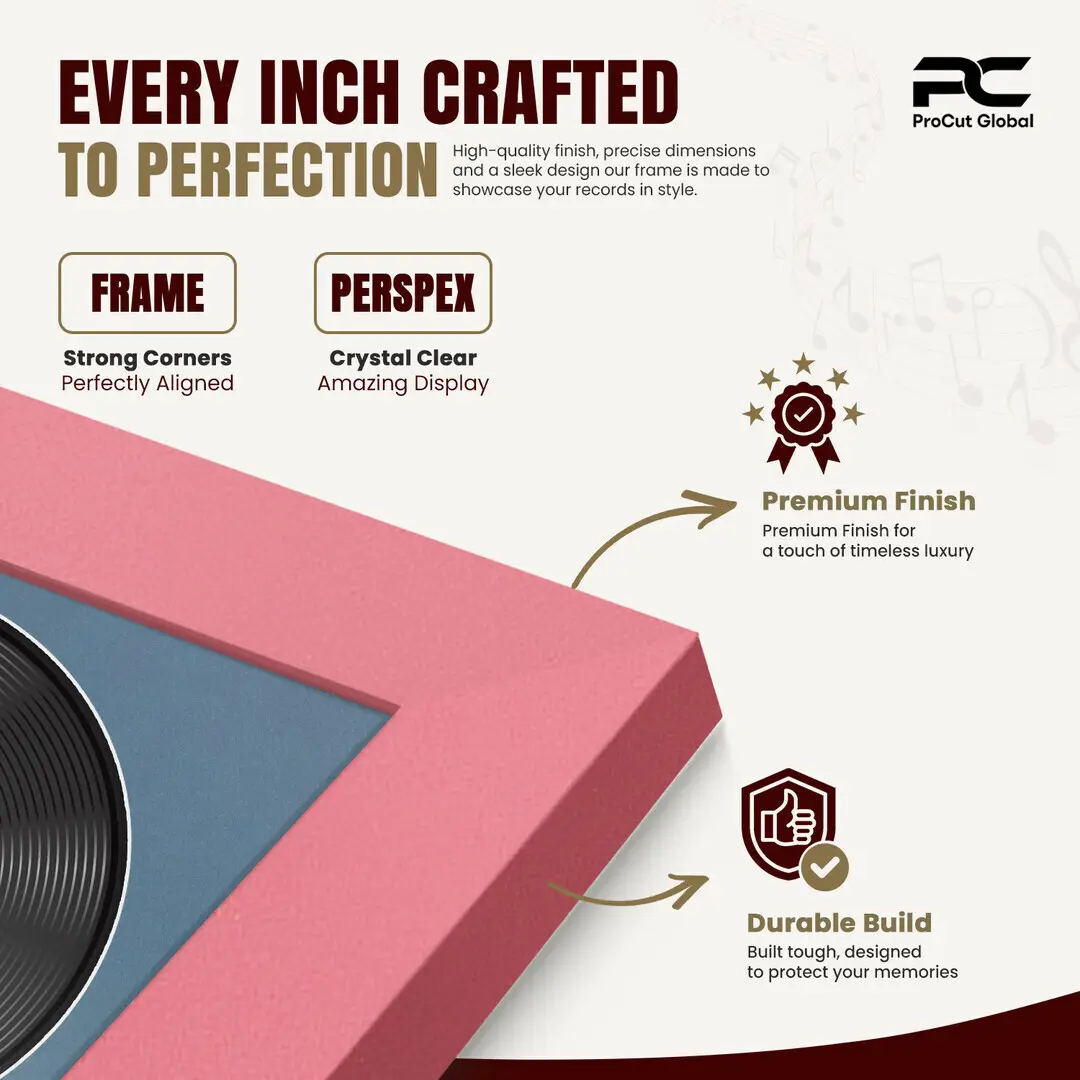 25x17" Modern Pastel Pink Vinyl Record Frame For LP Cover & Disc With Pompador Mount | Overlapped Display thumbnail 7