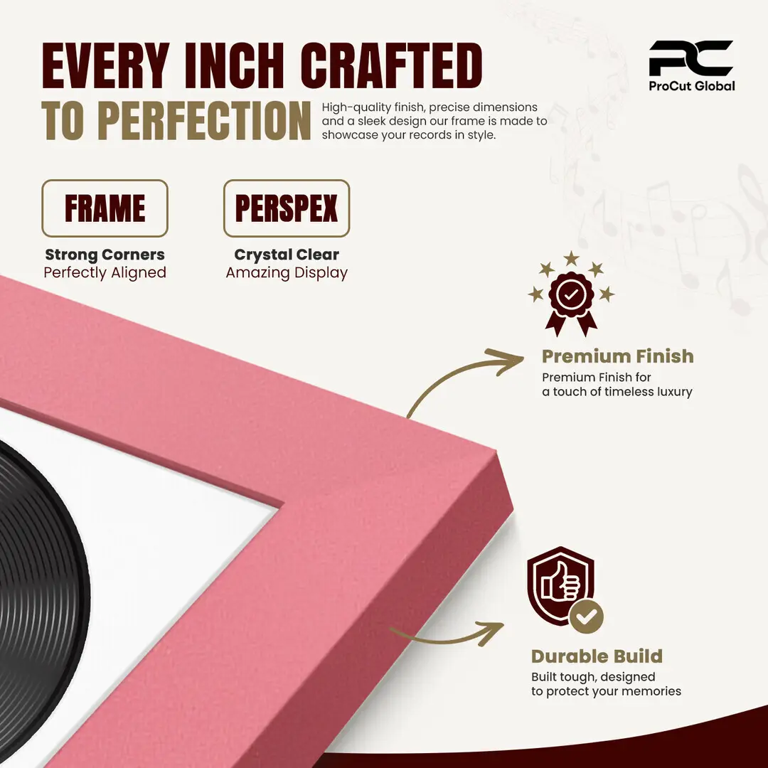 25x17" Modern Pastel Pink Vinyl Record Frame For LP Cover & Disc With Ice White Mount | Overlapped Display thumbnail 7