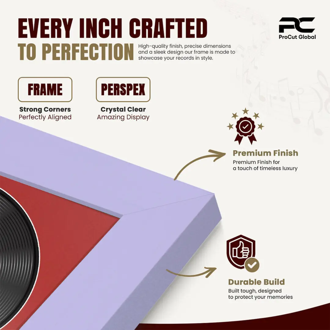 25x17" Modern Purple Vinyl Record Frame For LP Cover & Disc With Crimson Mount | Overlapped Display thumbnail 7