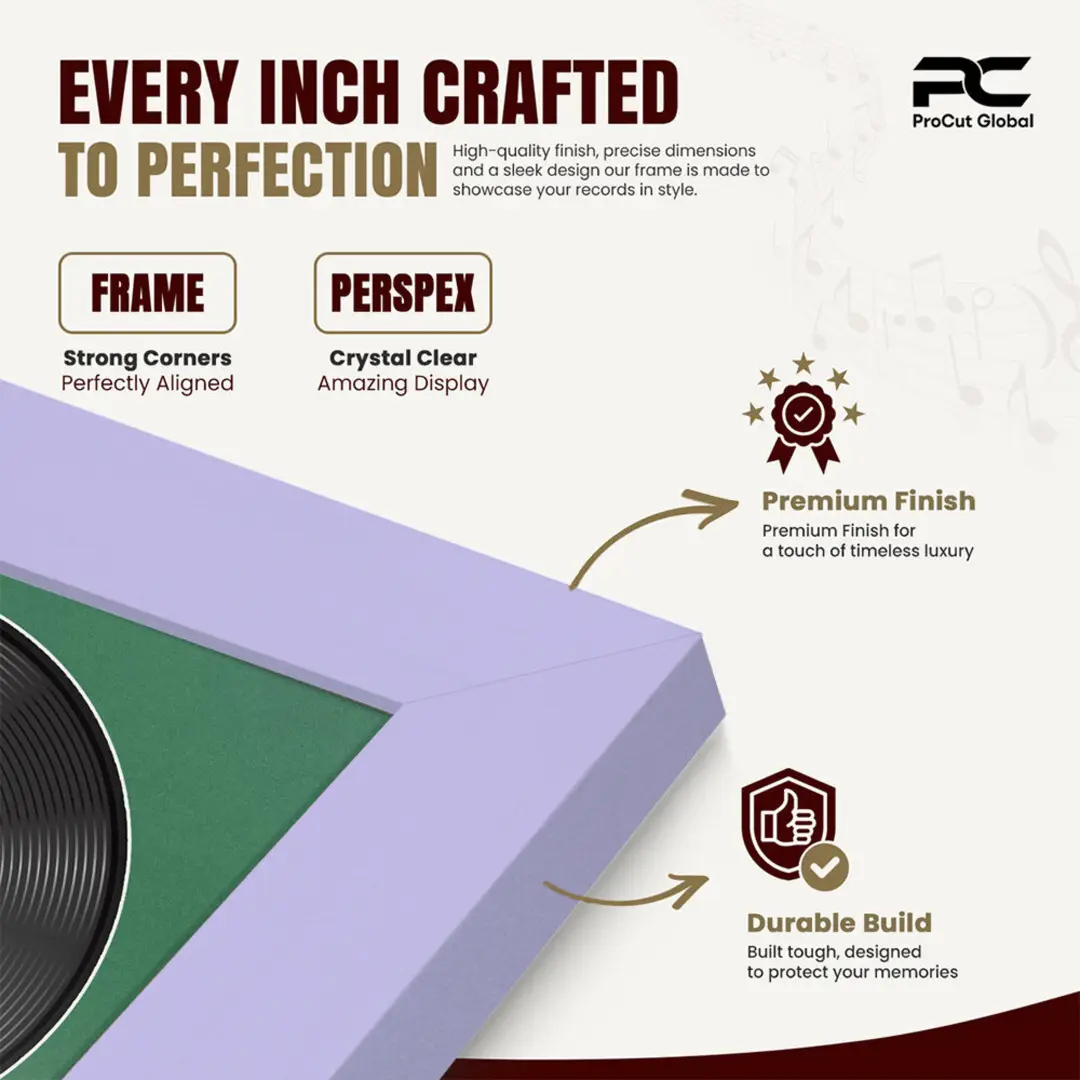 25x17" Modern Purple Vinyl Record Frame For 12 Inch LP Cover & Disc (Overlapped) With Emerald (Green) Mount | Elegant Music Display thumbnail 7