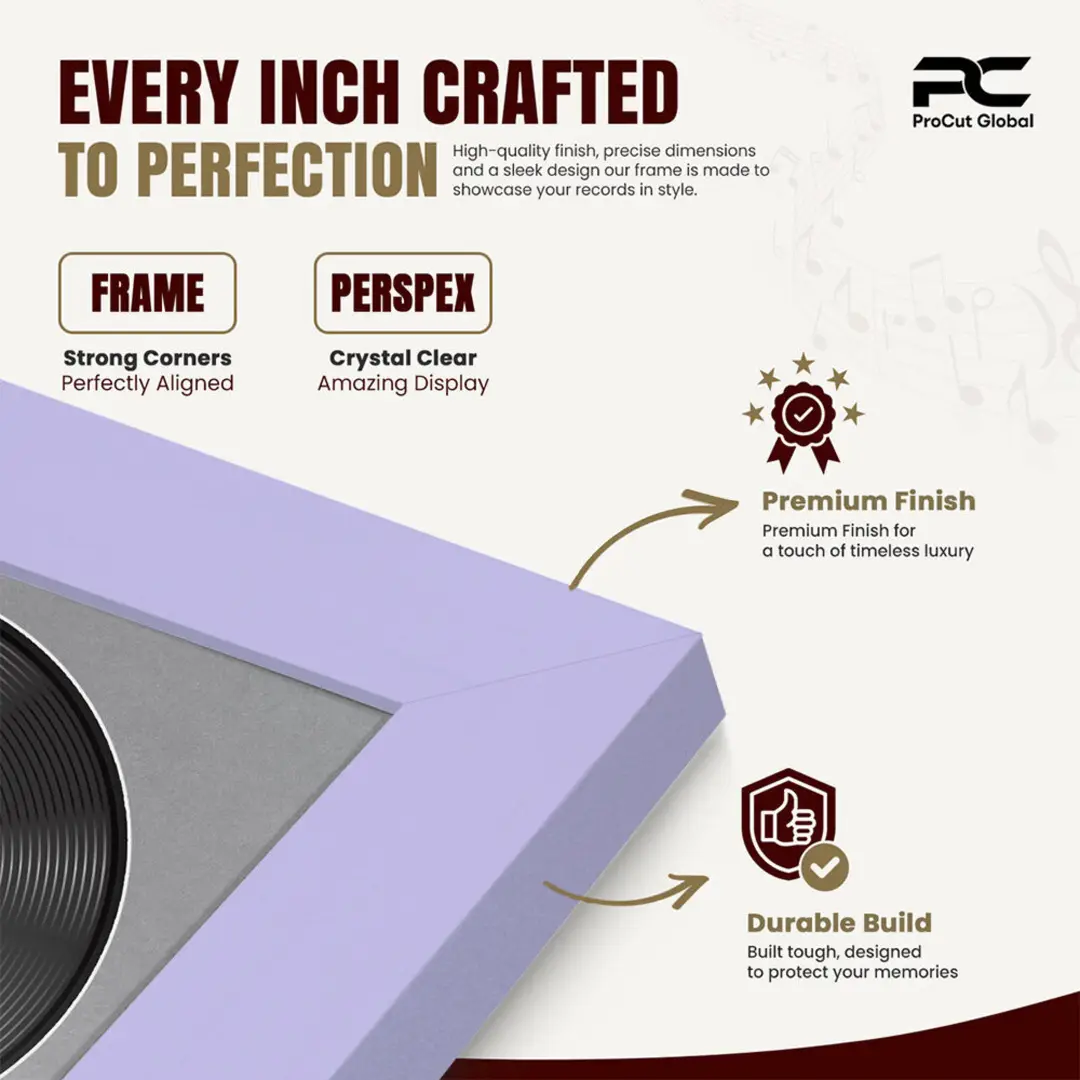 25x17" Modern Purple Vinyl Record Frame For 12 Inch LP Cover & Disc (Overlapped) With Mid Grey Mount | Elegant Music Display thumbnail 7
