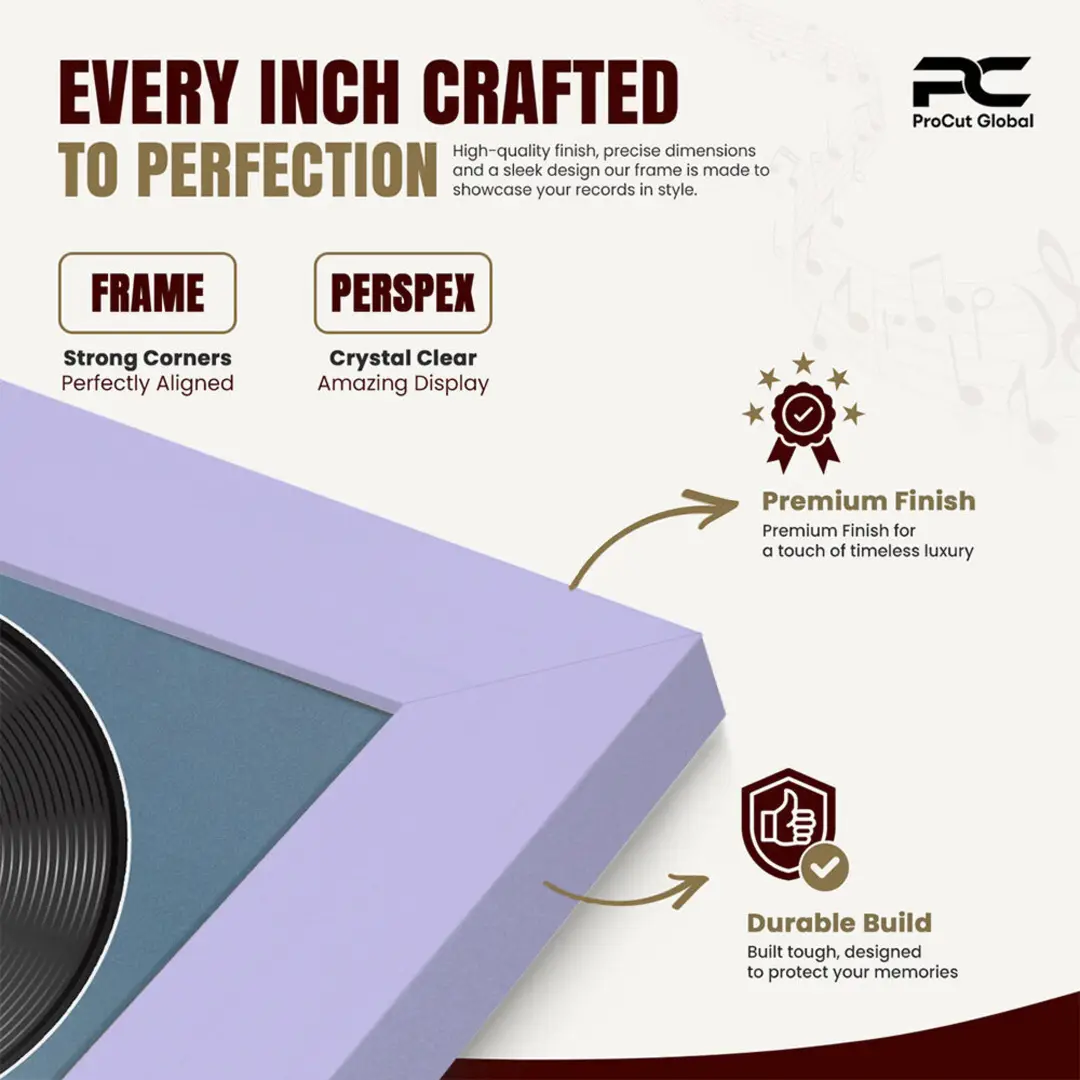 25x17" Modern Purple Vinyl Record Frame For 12 Inch LP Cover & Disc (Overlapped) With Pompador Mount | Elegant Music Display thumbnail 7