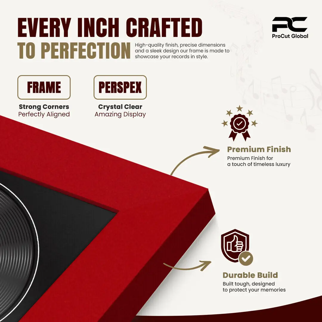 25x17" Modern Vinyl Record Frame For LP Cover & Disc With Poppy Red Mount | Overlapped Display thumbnail 7