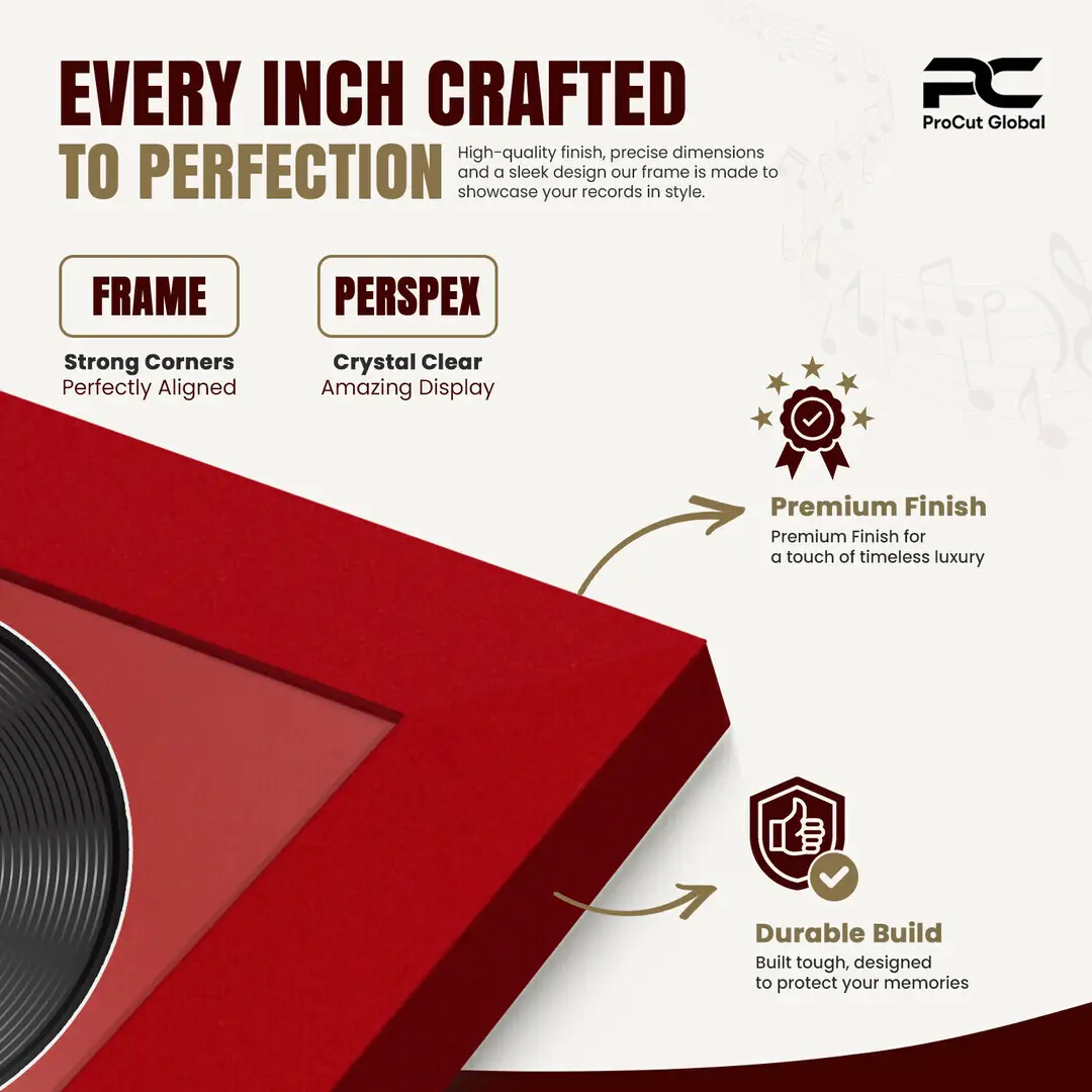 25x17" Modern Red Vinyl Record Frame For 12 Inch LP Cover & Disc With Crimson Mount | Overlapped Vinyl Display thumbnail 7