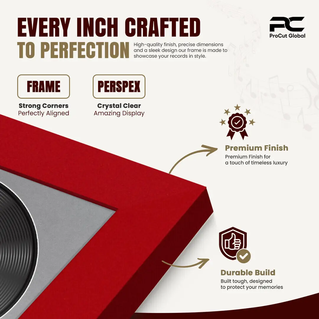 25x17" Modern Red Vinyl Record Frame For LP Cover & Disc With Mid Grey Mount | Overlapped Display thumbnail 7