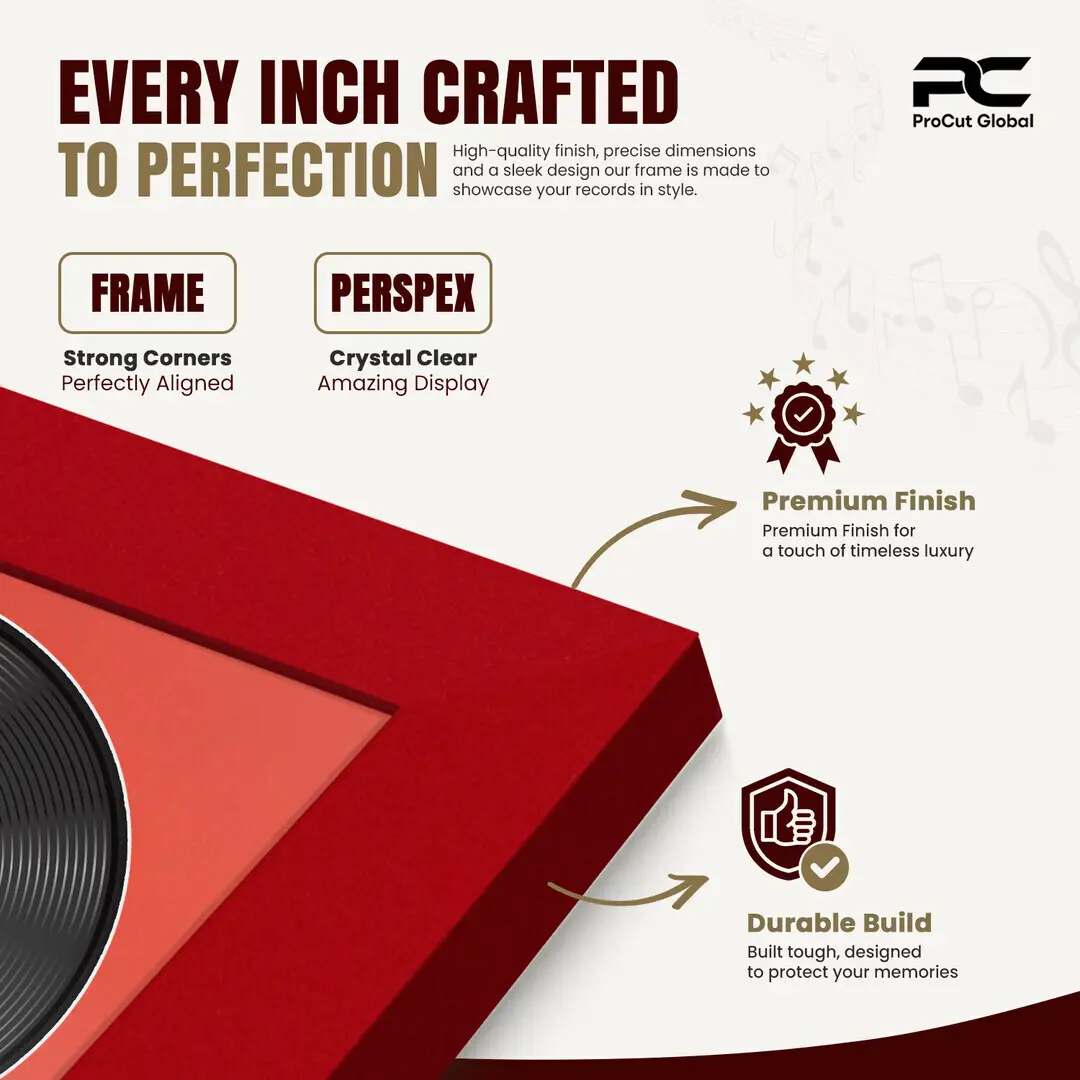 25x17" Modern Red Vinyl Record Frame For LP Cover & Disc With Poppy Red Mount | Overlapped Display thumbnail 7