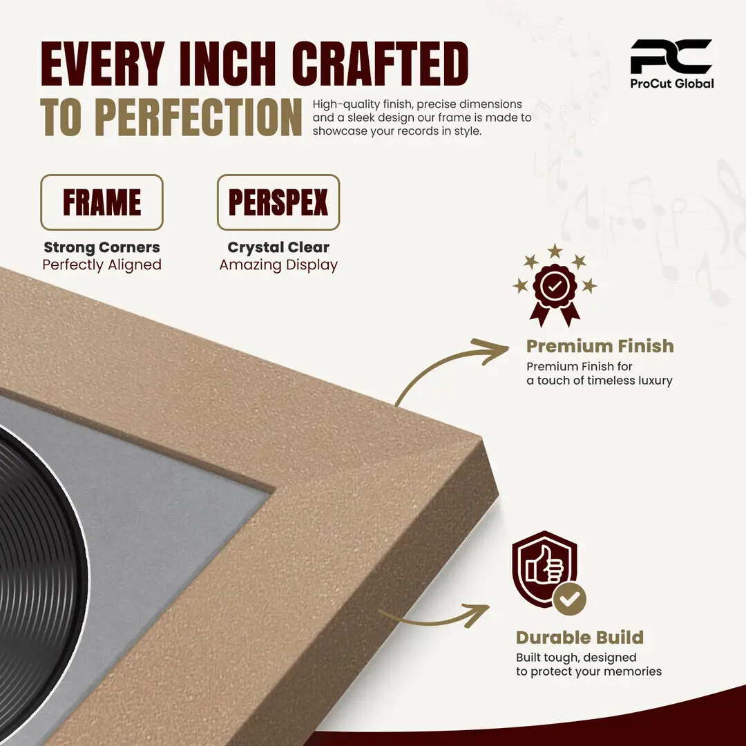 25x17" Modern Rose Gold Vinyl Record Frame For 12 Inch LP Cover & Disc (Overlapped) With Mid Grey Mount | Elegant Music Display thumbnail 7